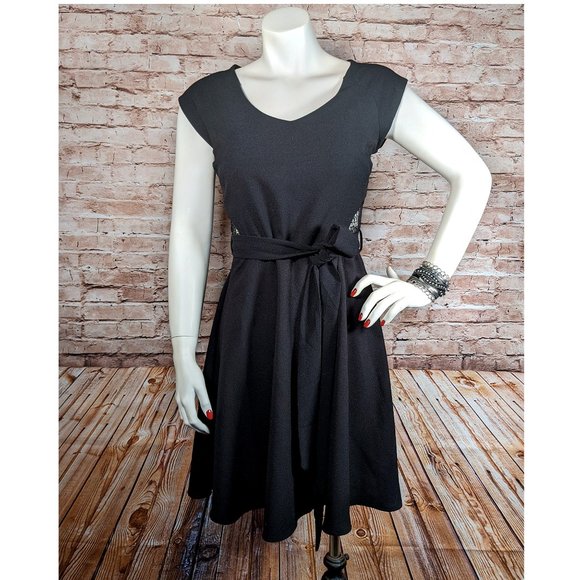 Monteau Womens A-Line Black Dress Lace Fit and Flare Lace Inserts SZ M NWT - Picture 2 of 6